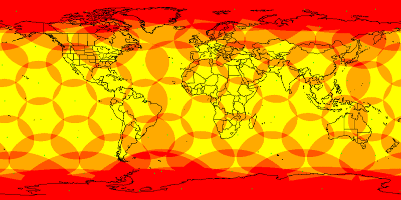 Abdeckung der Erdoberfläche durch die Iridium Beams