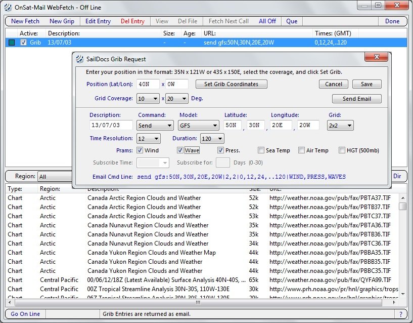 Anforderung von GRIB-Daten mittels onsatmail